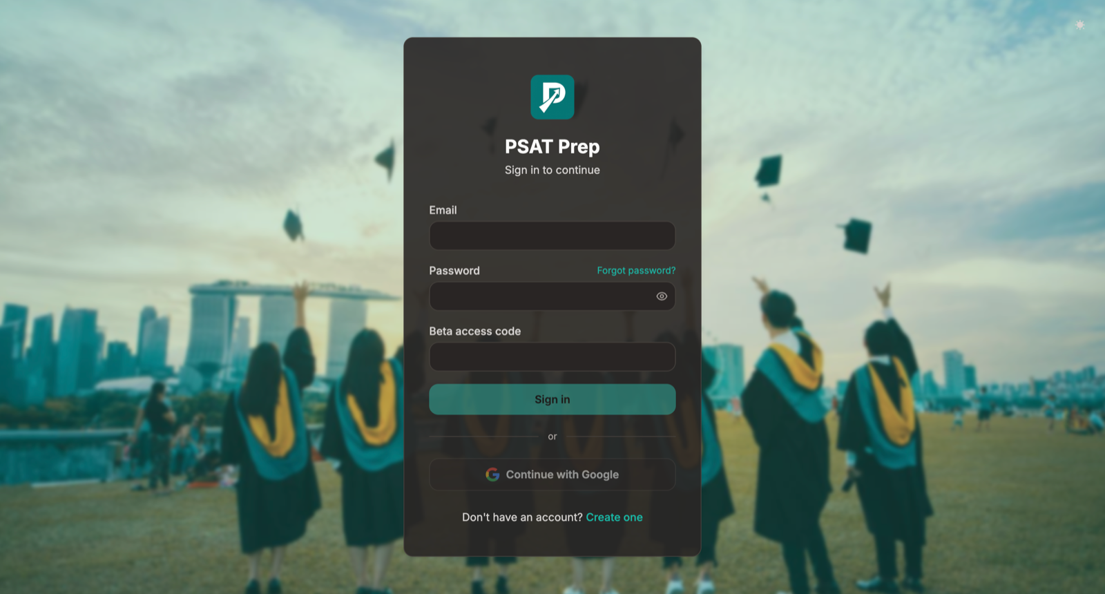 PSAT Prep sign-in screen
